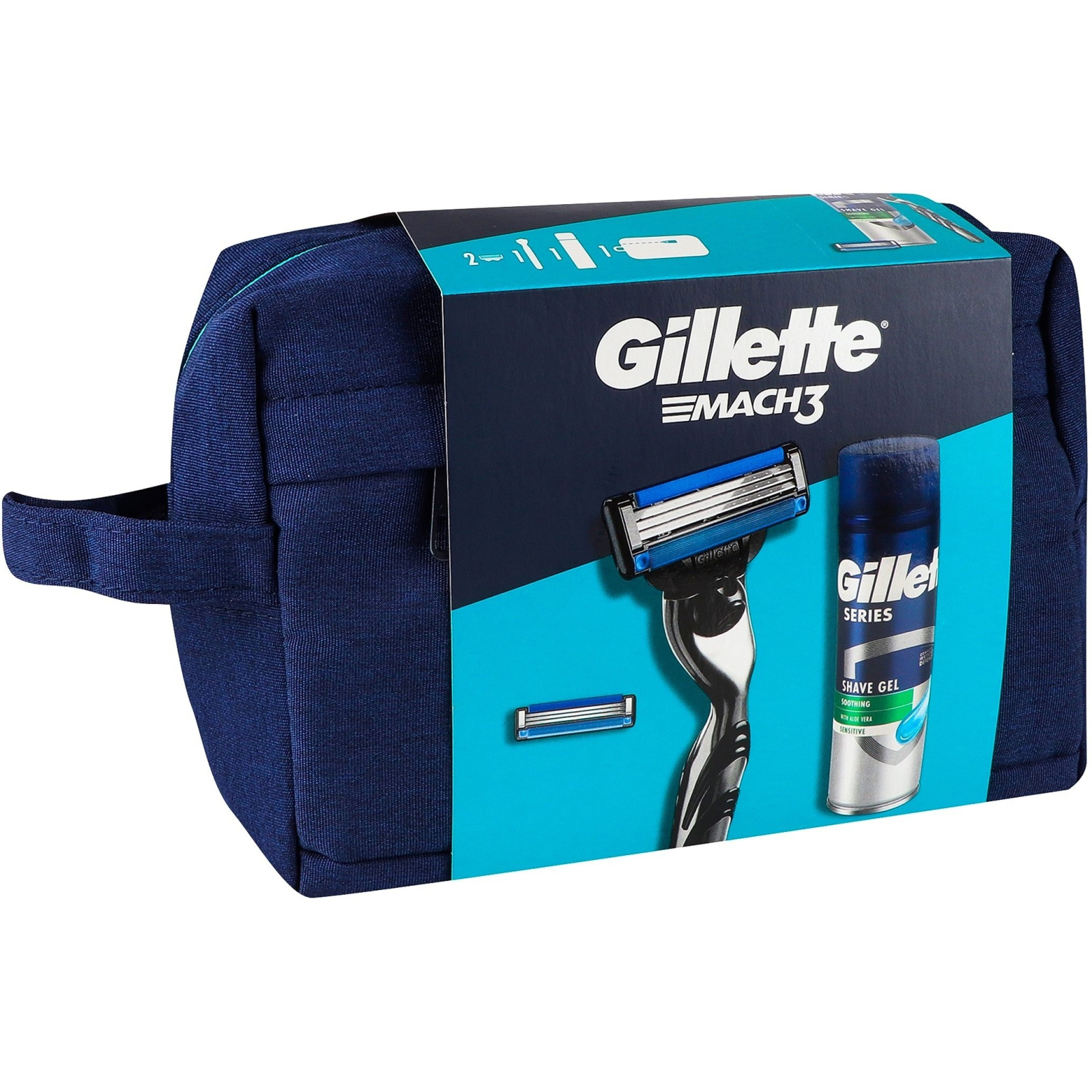 Набор косметики Gillette Бритва Mach3 с 2 сменными картриджами + Гель для бритья Series 200 мл + Косметичка (8700216075251) изображение 3