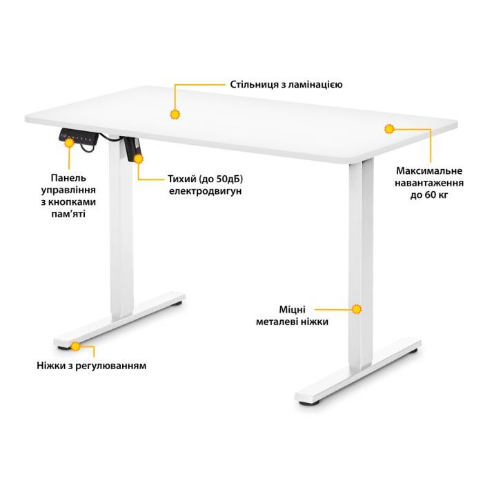Компьютерный стол Mealux PowerDesk Lite White с электрорегулировкой высоты (EVO-201 Lite W/W) изображение 2