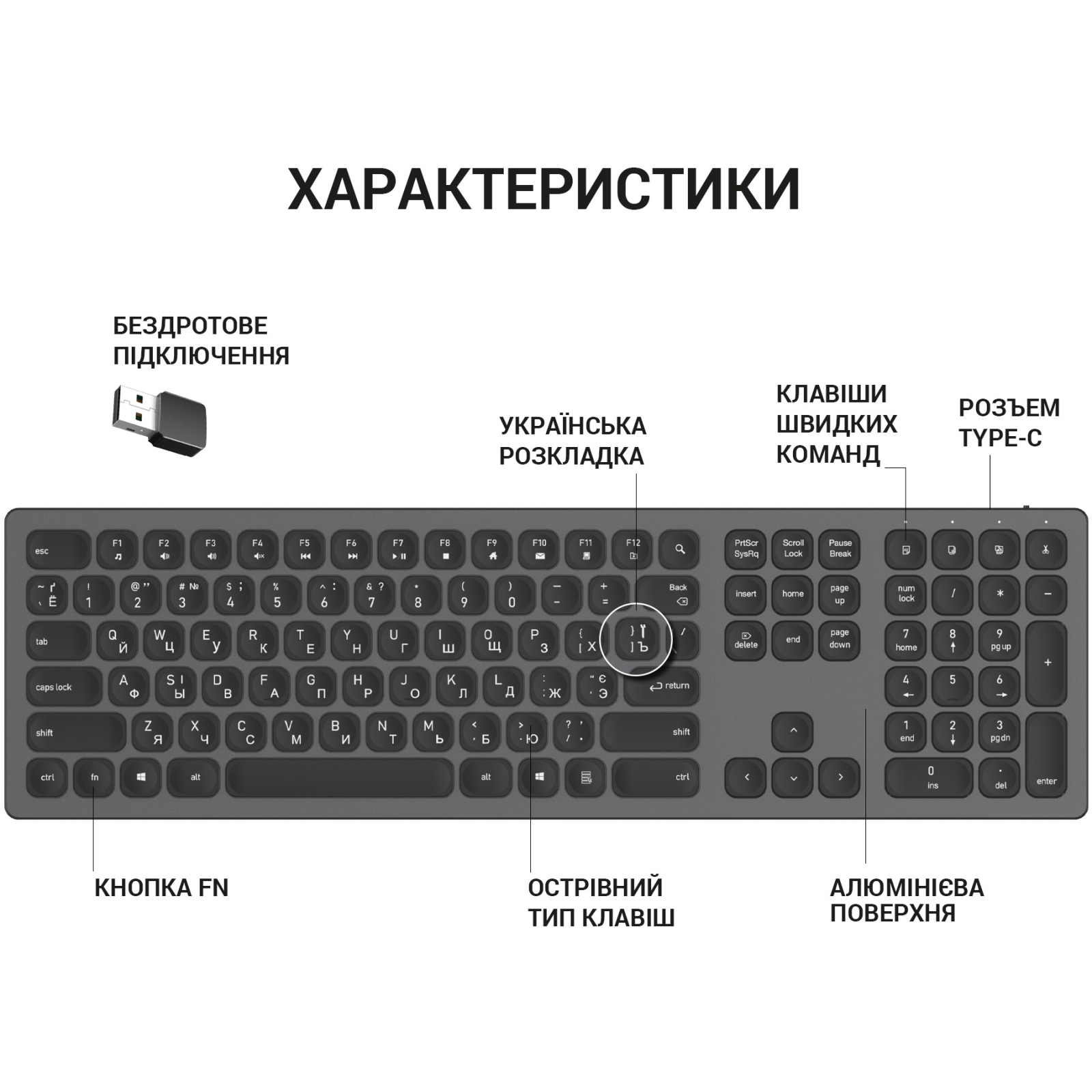 Клавіатура OfficePro SK1550 Wireless Black (SK1550B) зображення 6