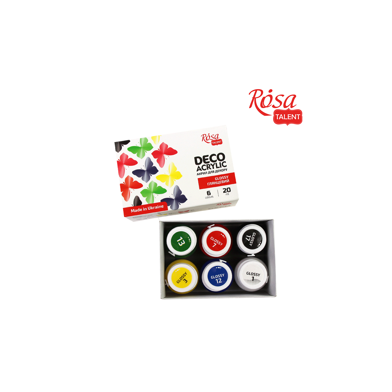 Акриловые краски Rosa для декора глянцевые 6 цв по 20 мл (4823098511731) изображение 4