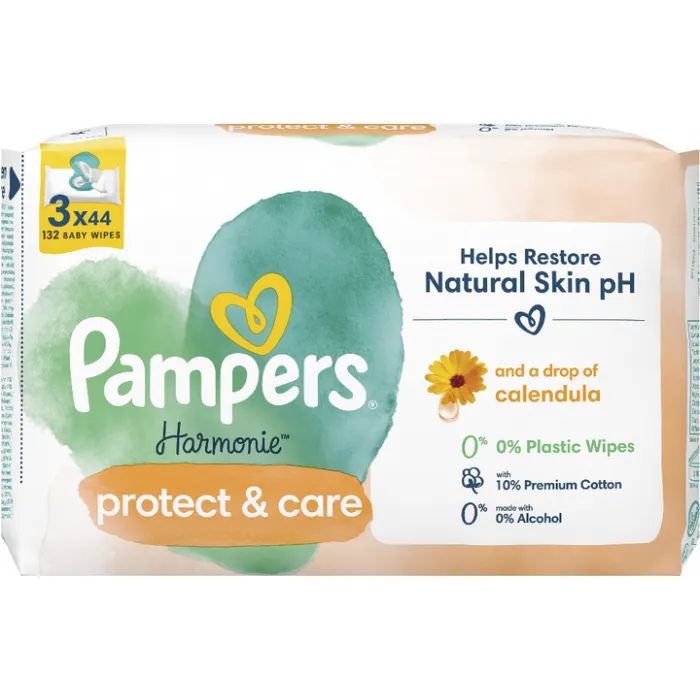 Дитячі вологі серветки Pampers Harmonie Protect&Care з календулою 44 шт (8700216250641) зображення 2