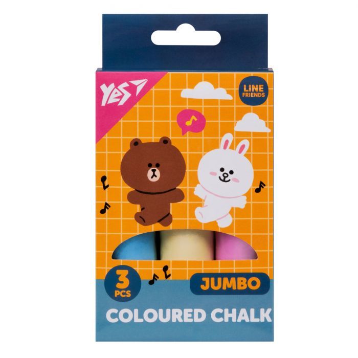 Мел Yes цветные Line Friends 3 шт JUMBO (400491)