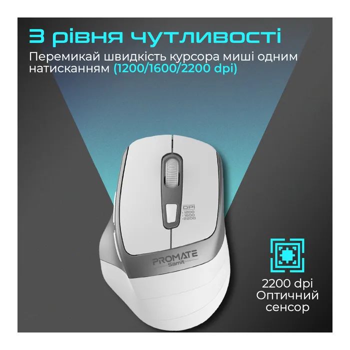 Мишка Promate Samit Wireless White (samit.white) зображення 4