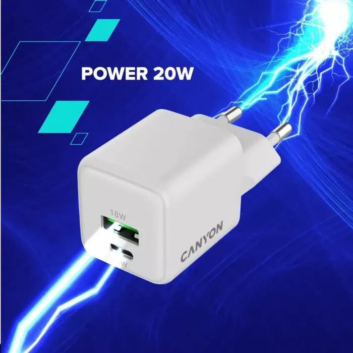 Зарядний пристрій Canyon CU20AC GaN 20W 1xPD 1xQC EU White (CNS-CUW20AC) зображення 6