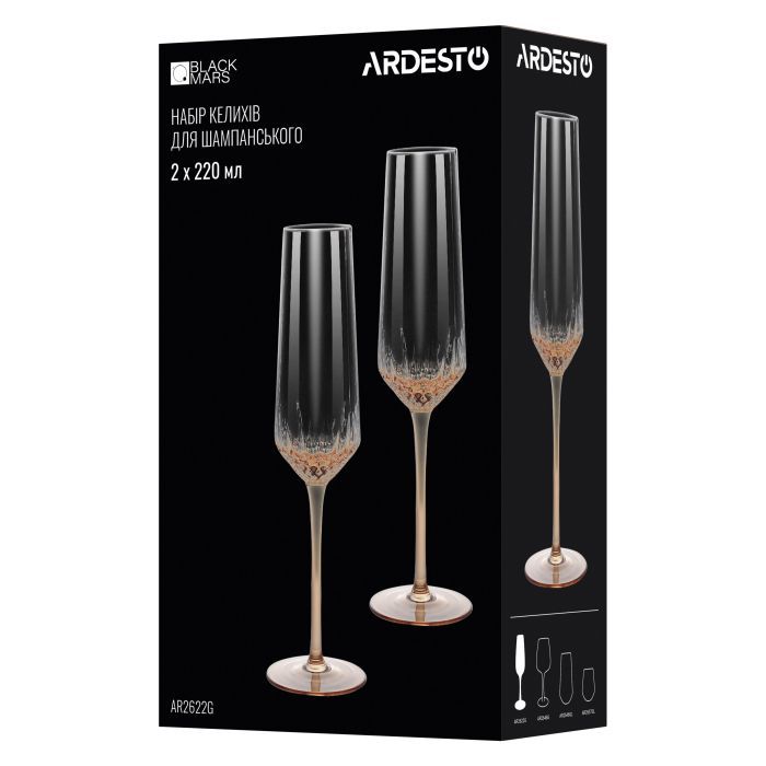 Набор бокалов Ardesto Black Mars Favola 460мл, 2шт, скло, прозоро-золотистий (AR2646G) изображение 4