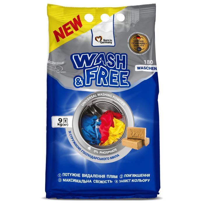 Стиральный порошок Wash&Free Universal Со стружкой хозяйственного мыла 9 кг (4823128004905)