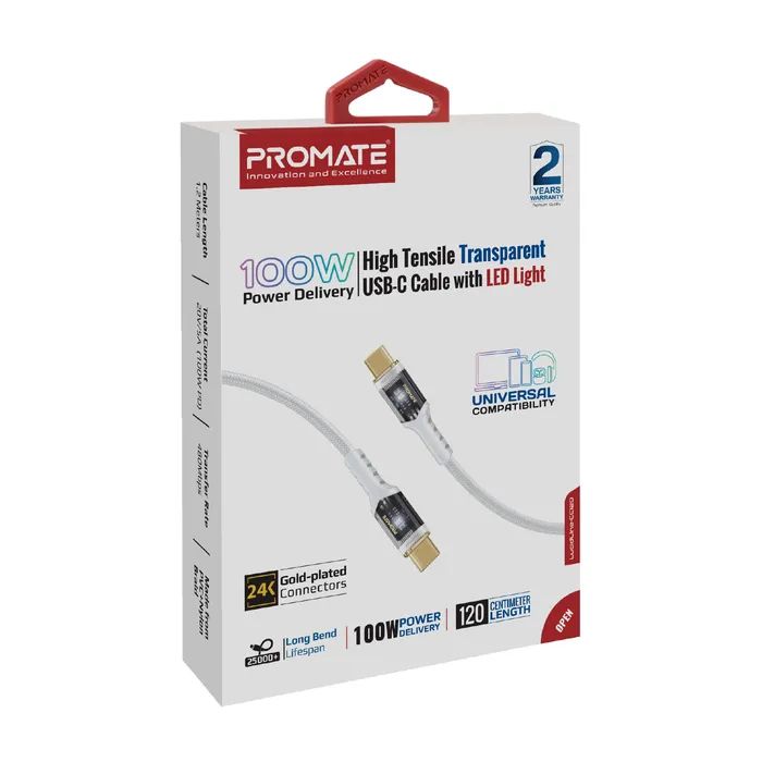 Дата кабель USB-C to USB-C lucidline-cc120.navy Promate (lucidline-cc120.navy) изображение 2