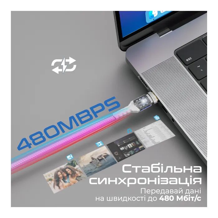 Дата кабель USB-C to USB-C lucidline-cc120.navy Promate (lucidline-cc120.navy) изображение 4