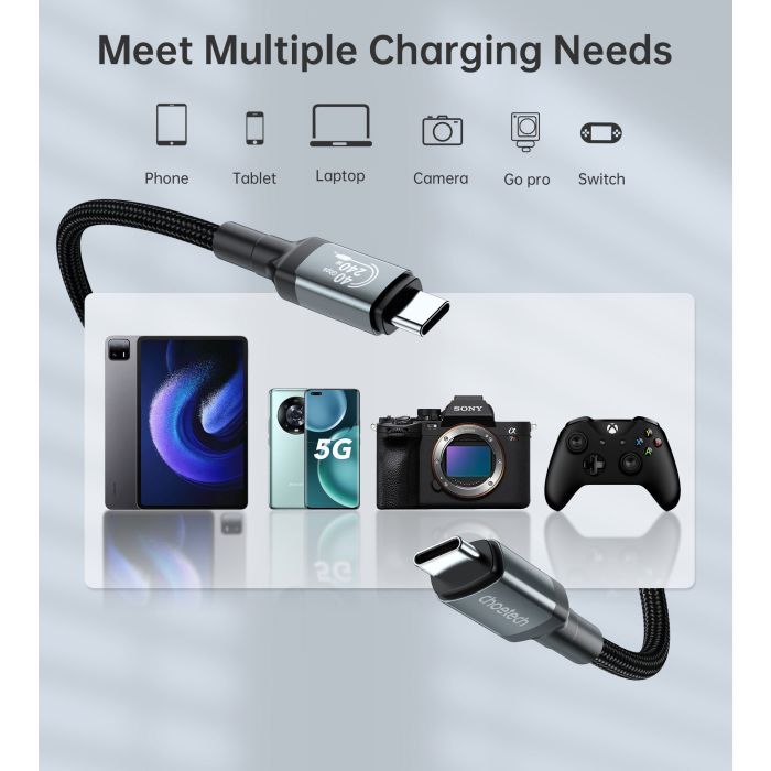 Дата кабель USB-C to USB-C 1.2m USB4.0 Gen3 240W (8K HDR) Choetech (XCC-1040-GY) изображение 6