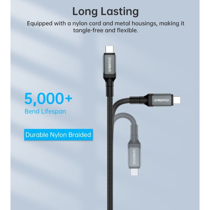 Дата кабель USB-C to USB-C 1.2m USB4.0 Gen3 240W (8K HDR) Choetech (XCC-1040-GY) изображение 7