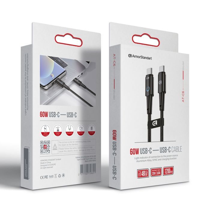 Дата кабель USB-C to USB-C 1.2m 60W black Armorstandart (ARM75869) зображення 2