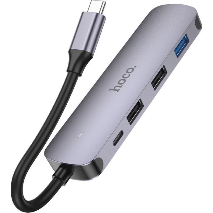 Концентратор HOCO USB-C to HDMI+USB3.0+2xUSB2.0+PD HB27 Metal Gray (6931474769329) изображение 2