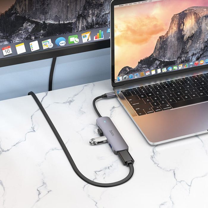 Концентратор HOCO USB-C to HDMI+USB3.0+2xUSB2.0+PD HB27 Metal Gray (6931474769329) изображение 6