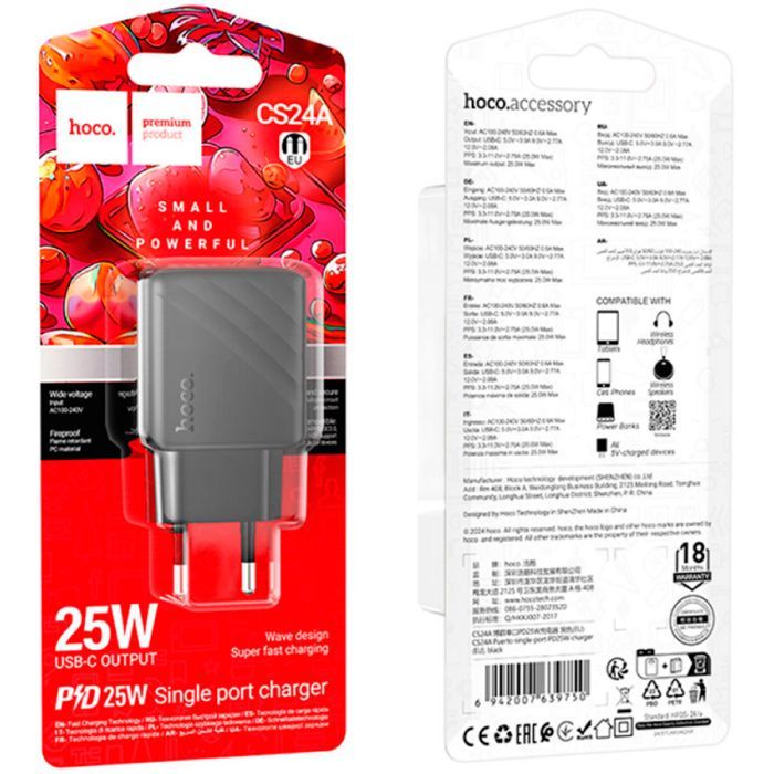 Зарядний пристрій HOCO CS24A Puerto USB-C PD25W Black (6942007639750) зображення 6