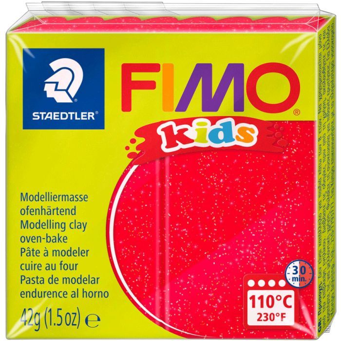 Пластика Fimo kids, Червона з блискітками, 42г (4007817804933)