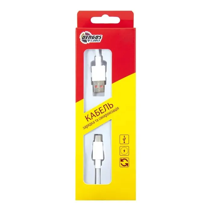 Дата кабель USB 3.0 AM to USB-C 1.0m 4A QC3.0 white Dengos (PLS-TC-4A-WHITE) изображение 2