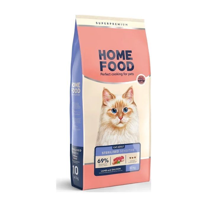 Сухий корм для кішок Home Food With sensitive digestion з ягням та лососем 10 кг (4820235020583)