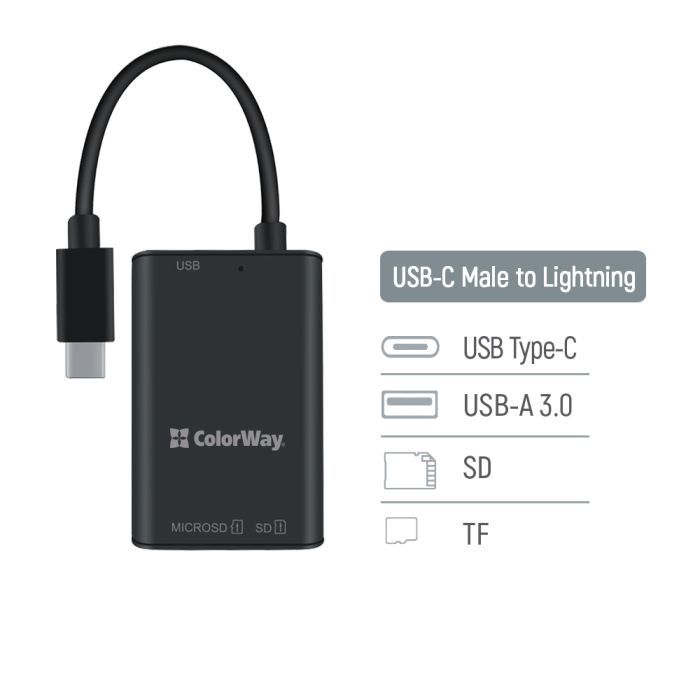 Зчитувач флеш-карт ColorWay USB-C to USB 3.0/SD/MicroSD (CW-CR-02) зображення 5