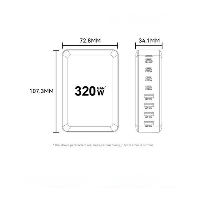 Зарядний пристрій Essager 4xUSB-C + 4xUSB 320W GaN (EZC320W-QJB0G-Z) зображення 10