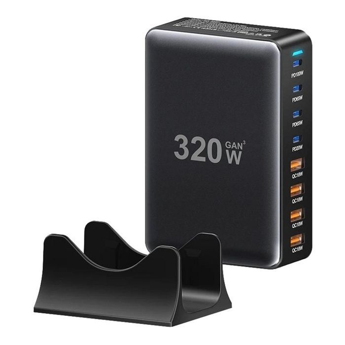 Зарядний пристрій Essager 4xUSB-C + 4xUSB 320W GaN (EZC320W-QJB0G-Z) зображення 2
