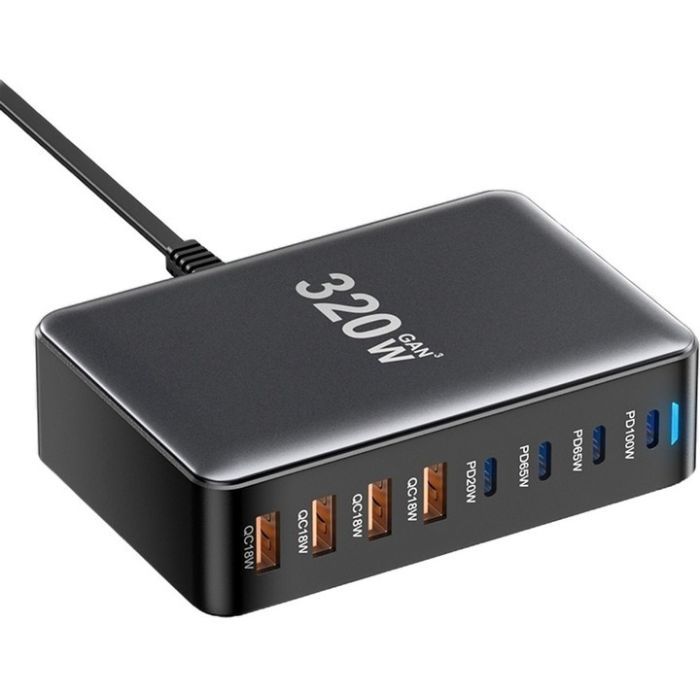 Зарядний пристрій Essager 4xUSB-C + 4xUSB 320W GaN (EZC320W-QJB0G-Z) зображення 4