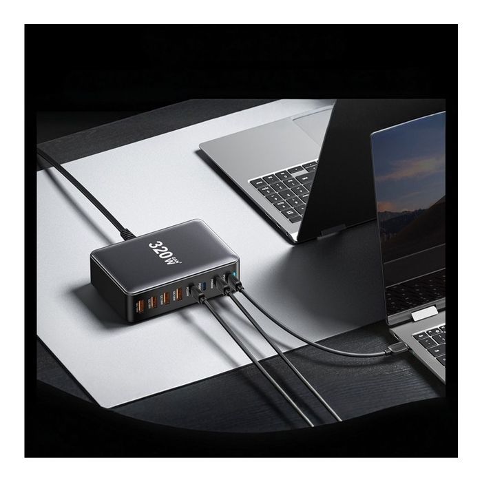 Зарядний пристрій Essager 4xUSB-C + 4xUSB 320W GaN (EZC320W-QJB0G-Z) зображення 5
