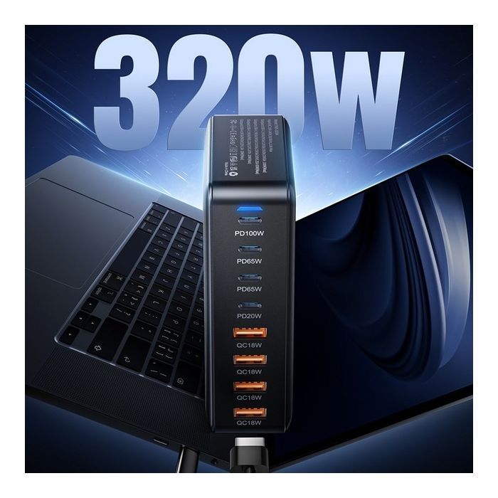 Зарядний пристрій Essager 4xUSB-C + 4xUSB 320W GaN (EZC320W-QJB0G-Z) зображення 6