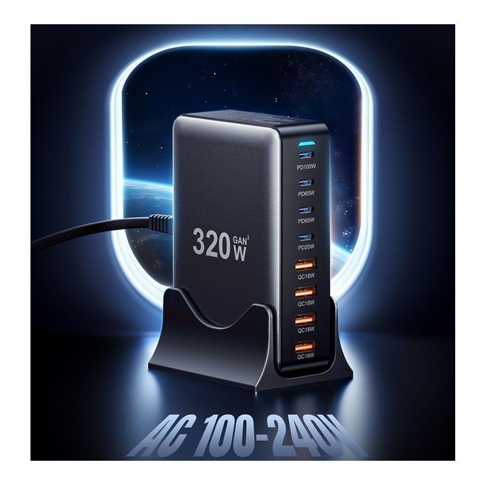 Зарядний пристрій Essager 4xUSB-C + 4xUSB 320W GaN (EZC320W-QJB0G-Z) зображення 7