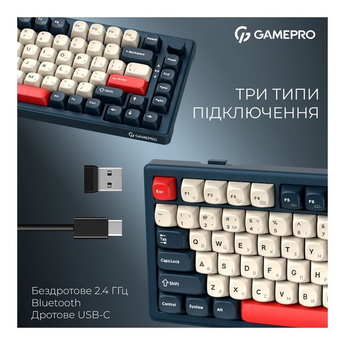 Клавіатура GamePro Asgard Yord Wireless/Bluetooth/USB UA Blue (MK266BL) зображення 6