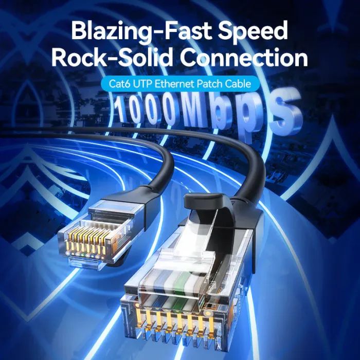 Патч-корд 8м, UTP cat 6 RJ-45 black Vention (IBEBK) зображення 4