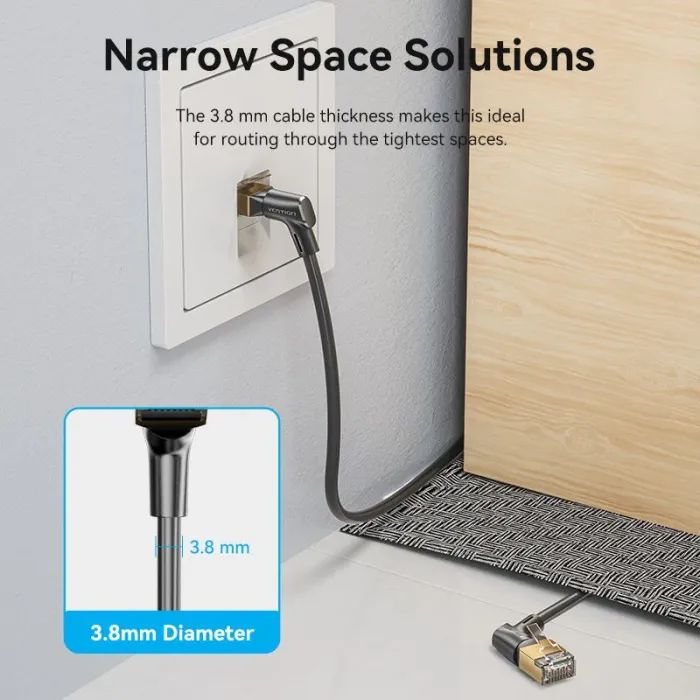 Патч-корд 1м STP cat 8 RJ-45 90° corner black Vention (IKLBF) зображення 4