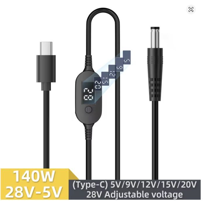 Кабель живлення USB-C to DC 5.5x2.5mm 1.0m 5V/9V/12V/15V/20V/28V 140W black XoKo (XK-K695) зображення 2