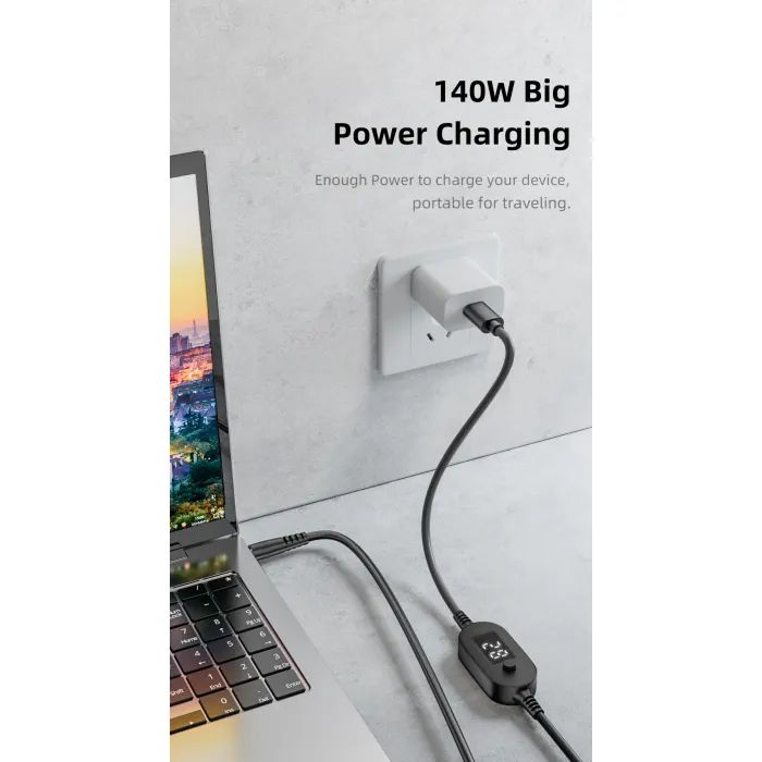 Кабель живлення USB-C to DC 5.5x2.5mm 1.0m 5V/9V/12V/15V/20V/28V 140W black XoKo (XK-K695) зображення 5