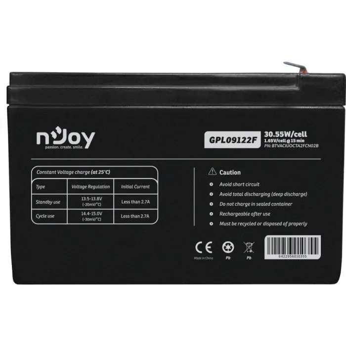 Батарея до ДБЖ nJoy 12V 9Ah (BTVACIUOCTA2FCN02B) AGM (GPL09122F) зображення 2
