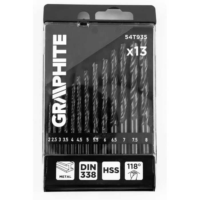 Набор сверл Graphite по металлу, HSS, 2–8мм, кейс, 13шт (54T935) изображение 4