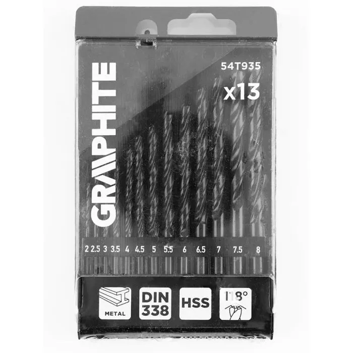 Набор сверл Graphite по металлу, HSS, 2–8мм, кейс, 13шт (54T935) изображение 5