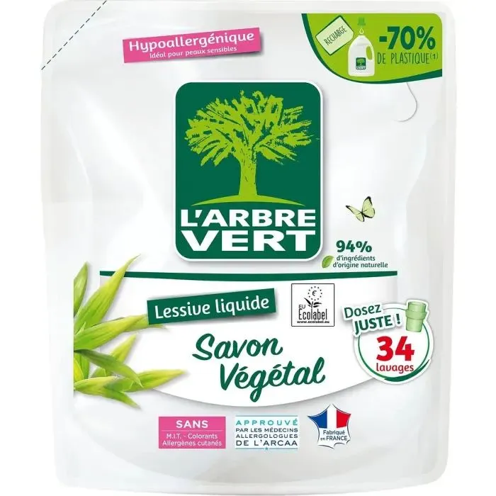Гель для стирки L'Arbre Vert Растительное мыло Запасной блок 1.53 л (3450601046391)