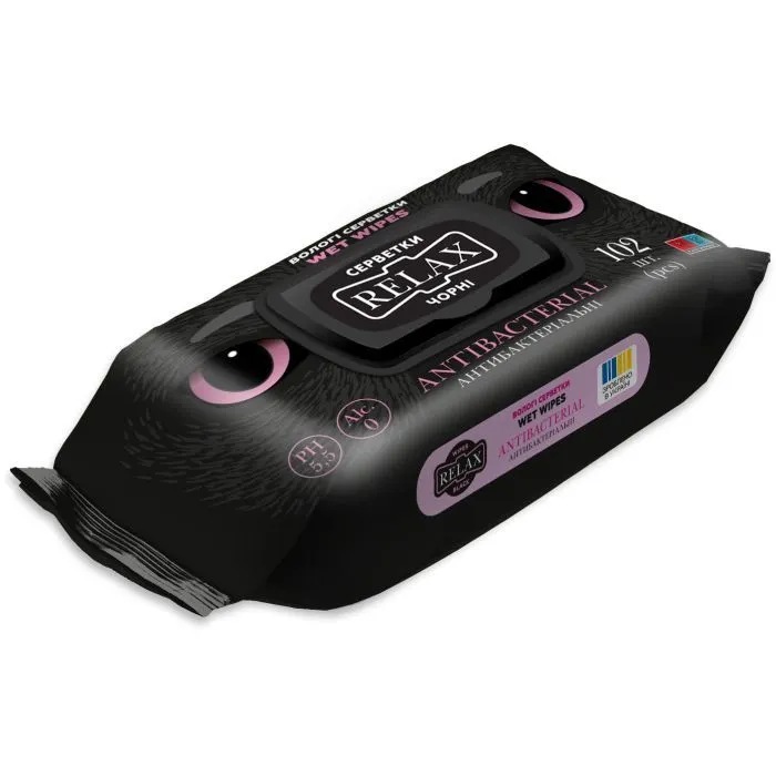Вологі серветки Relax Tissue Black Антибактеріальні 102 шт. (4820237500984)
