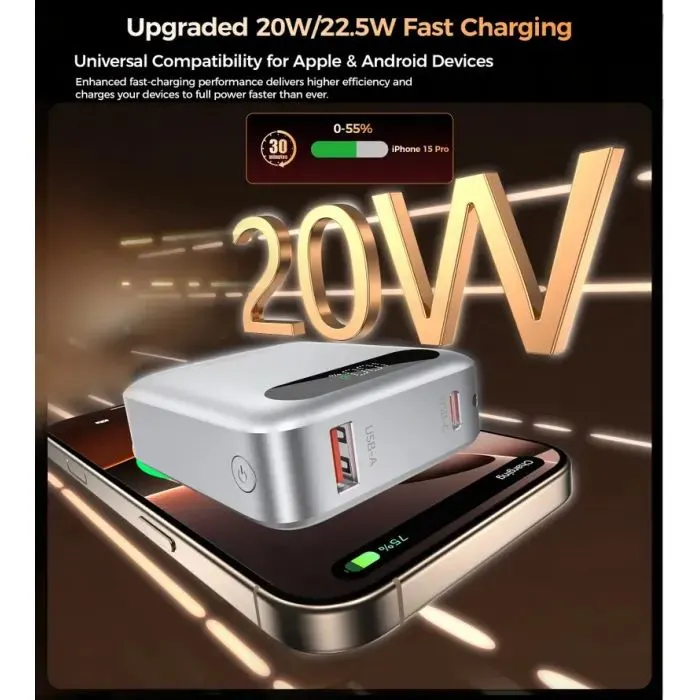 Батарея універсальна Choetech 10000mA, 22.5W, PD, QC, silver (B860-CCSL) зображення 5