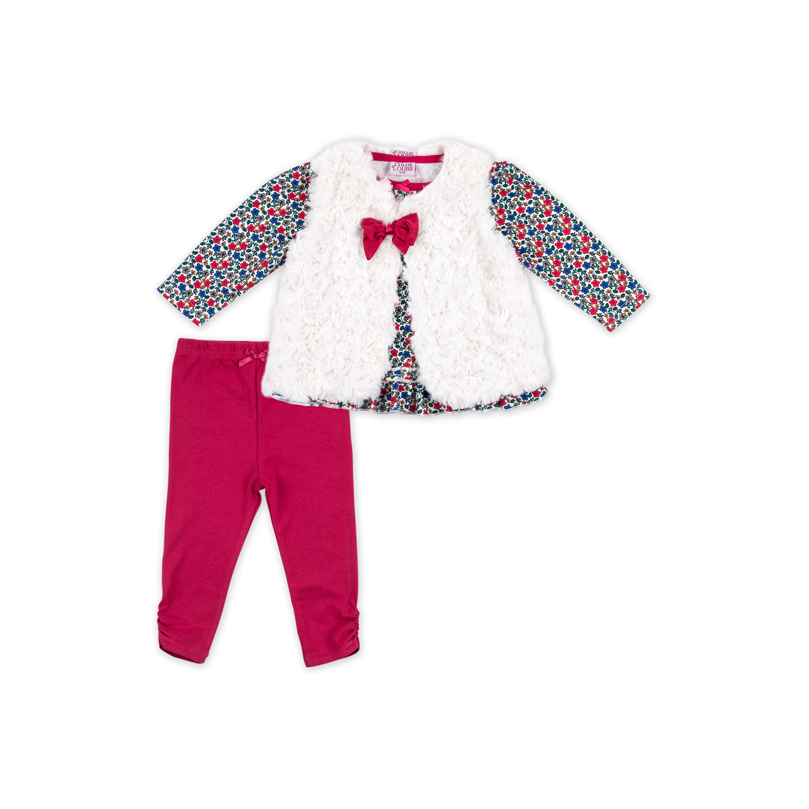 Набір дитячого одягу Luvena Fortuna для дівчаток: кофточка, штанці і хутряна жилетка (G8070.18-24)