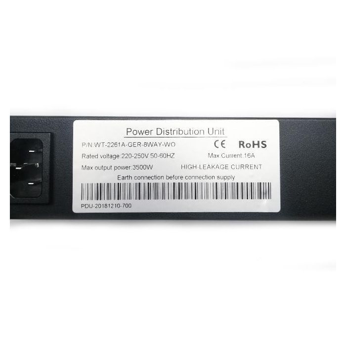 Силовой блок Eserver 19" 8 розеток, выкл., алюм. корпус PDU 220В, 16А (WT-2261A-GER-8WAY-WO) изображение 4