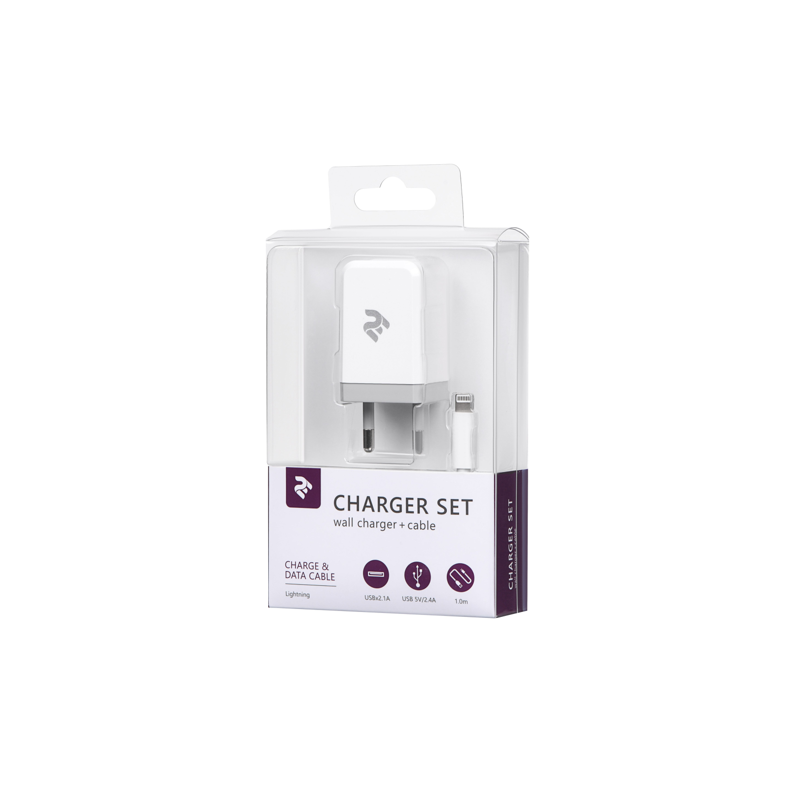 Зарядное устройство 2E USB Wall Charger USB:DC5V/2.1A +кабель Lightning 2.4A, white (2E-WC1USB2.1A-CL) изображение 3