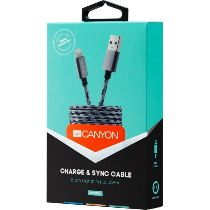 Дата кабель USB 2.0 AM to Lightning 1.0m Black Canyon (CNE-CFI3B) изображение 2