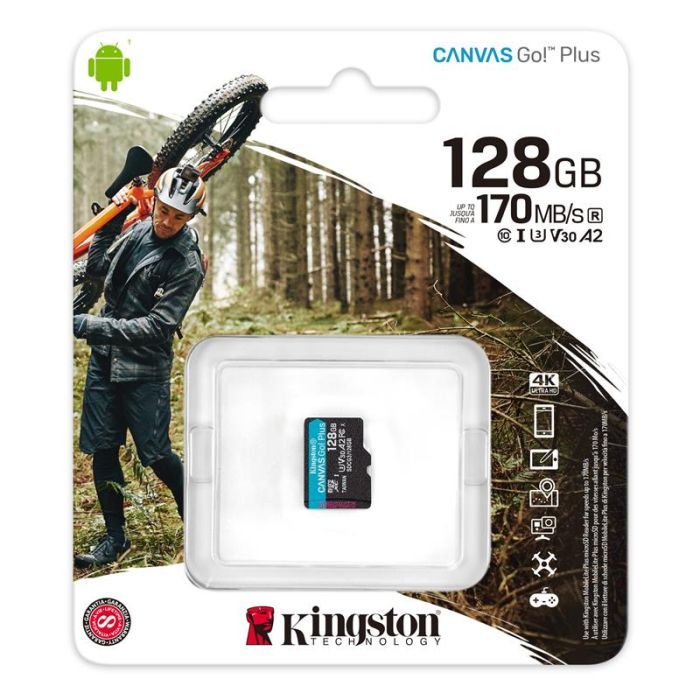 Карта памяти Kingston 128GB microSD class 10 UHS-I U3 A2 Canvas Go Plus (SDCG3/128GBSP) изображение 3