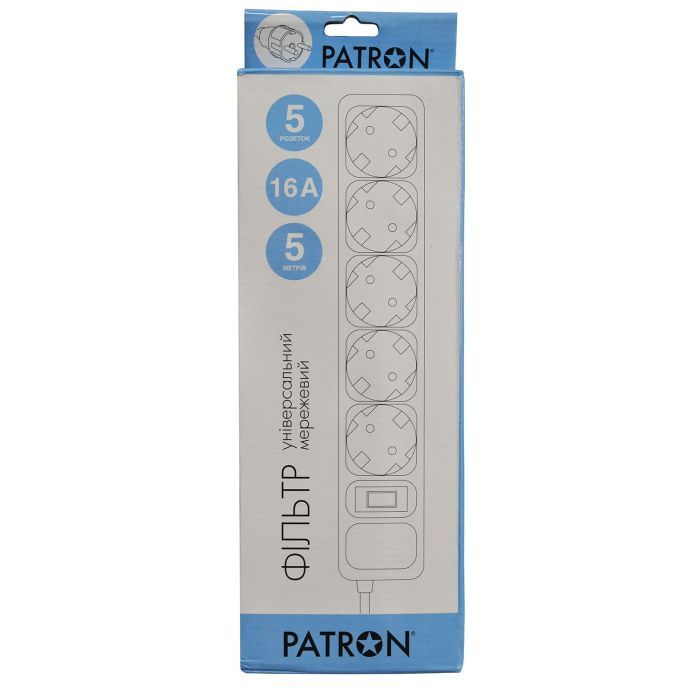 Сетевой фильтр питания Patron 5.0 m, 3*1.5mm2 (SP-1655) 5 розеток BLACK (EXT-PN-SP-1655) изображение 2