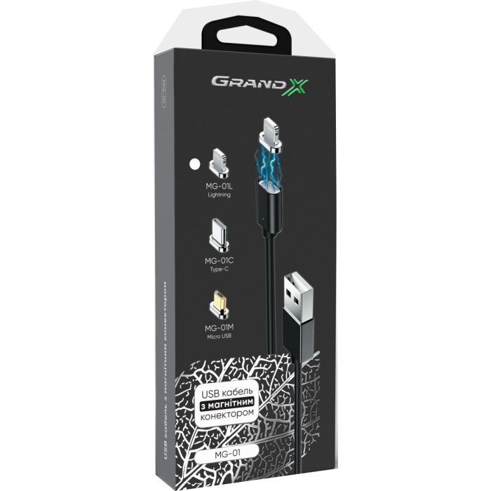 Дата кабель USB 2.0 AM to Lightning 1.0m Magnet Grand-X (MG-01L) изображение 6