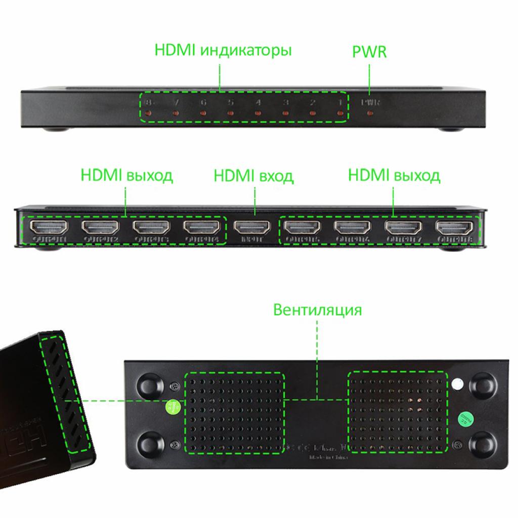 Розгалужувач PowerPlant HDMI 1x8 V1.4 (CA911516) зображення 3