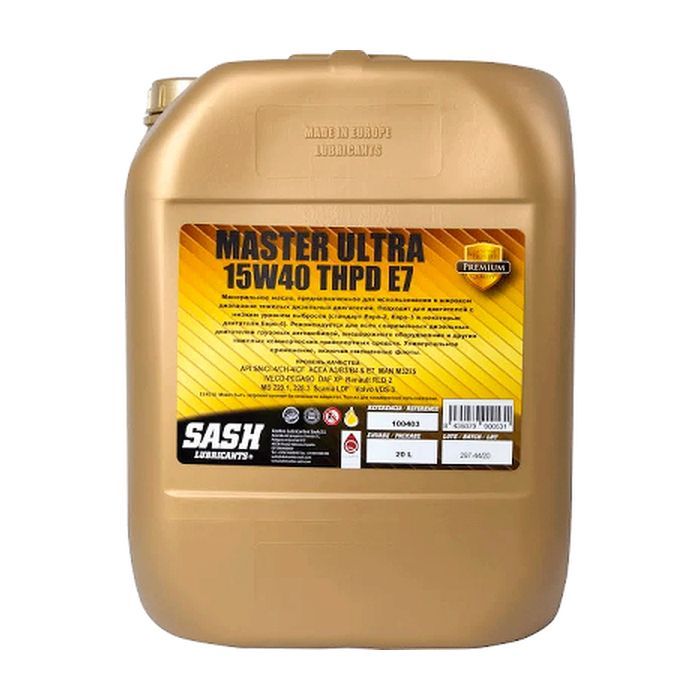 Моторное масло SASH минеральное MASTER ULTRA 15W40 THPD E7 20л (100403)