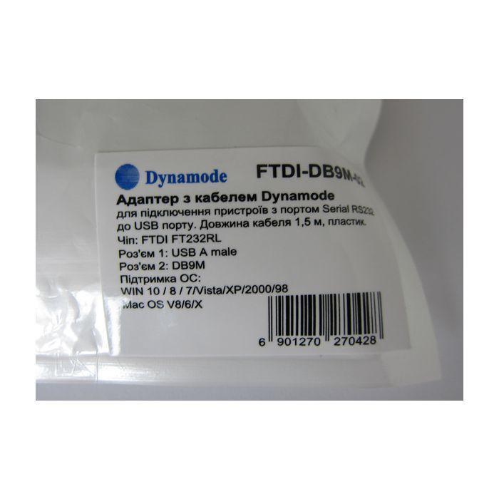 Кабель для передачі даних Dynamode USB to COM 1.5m (FTDI-DB9M-02) зображення 4