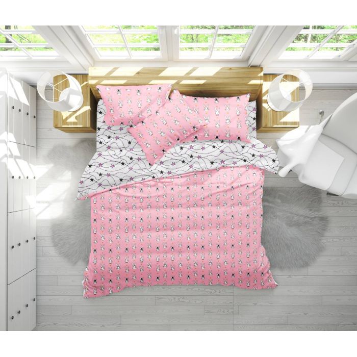 Постільна білизна MirSon Бязь 17-0528 Bunnies pink Євро (2200003671742)